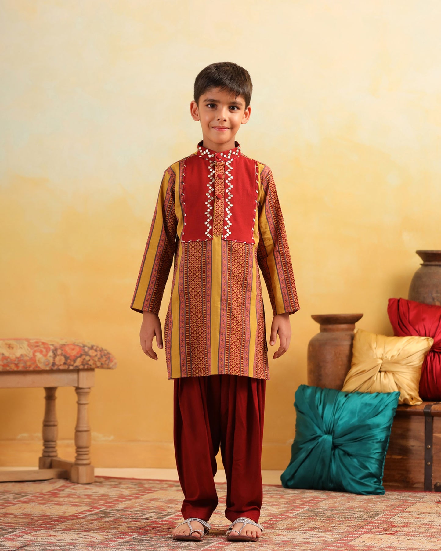 BOY 2 PC DHOLA MARU KURTA PATIYALA  SET- MUSTARD YELLOW