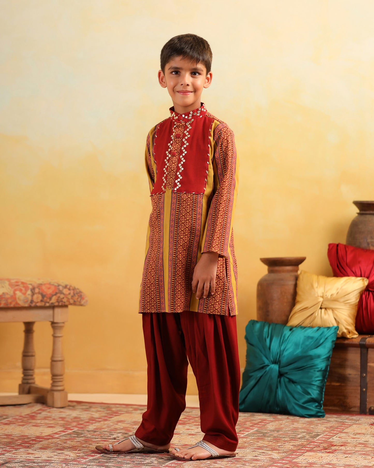 BOY 2 PC DHOLA MARU KURTA PATIYALA  SET- MUSTARD YELLOW