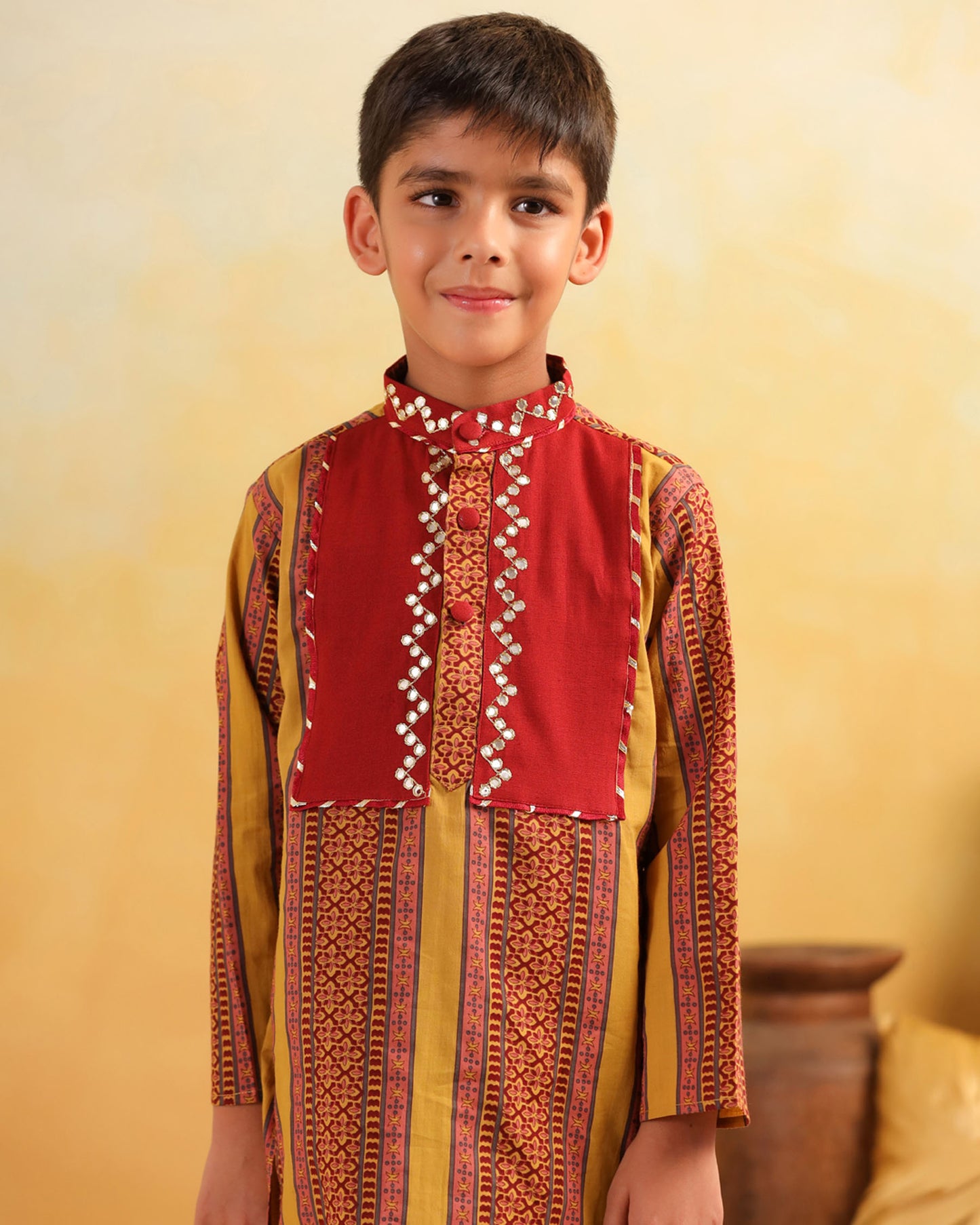 BOY 2 PC DHOLA MARU KURTA PATIYALA  SET- MUSTARD YELLOW