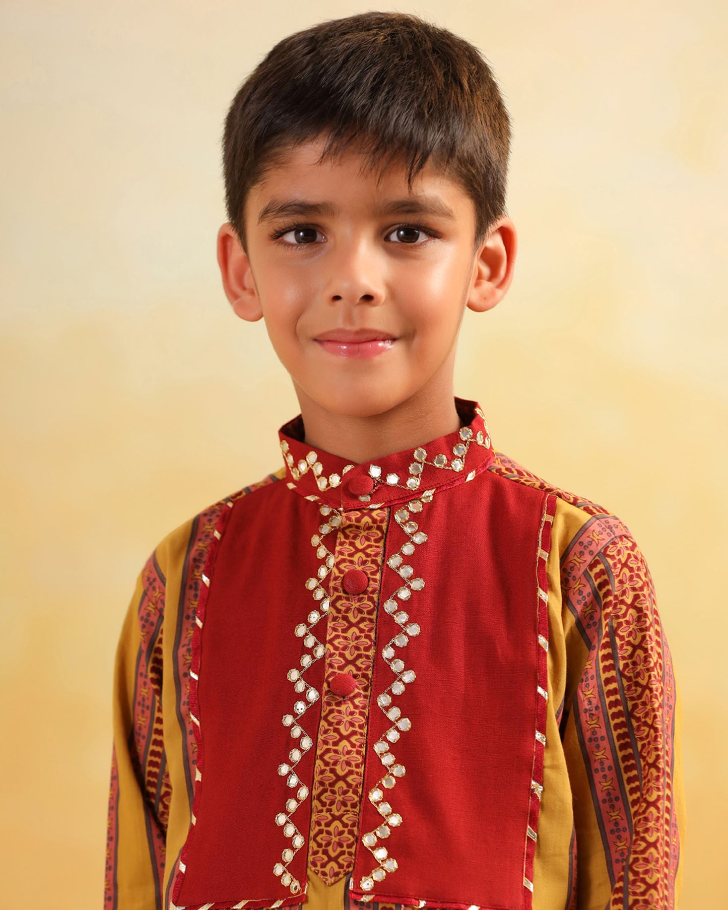 BOY 2 PC DHOLA MARU KURTA PATIYALA  SET- MUSTARD YELLOW
