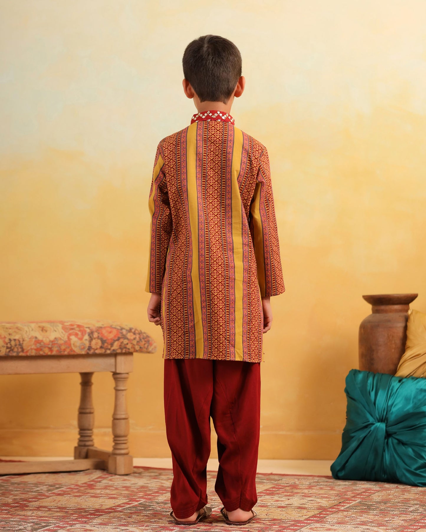 BOY 2 PC DHOLA MARU KURTA PATIYALA  SET- MUSTARD YELLOW