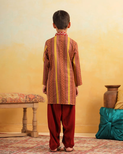 BOY 2 PC DHOLA MARU KURTA PATIYALA  SET- MUSTARD YELLOW