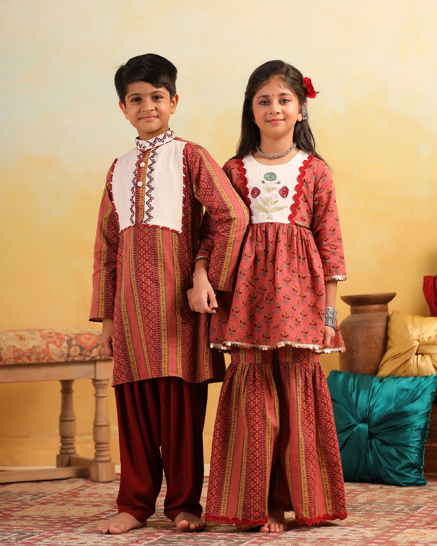 BOY 2 PC DHOLA MARU KURTA PATIYALA  SET- PEACHISH PINK