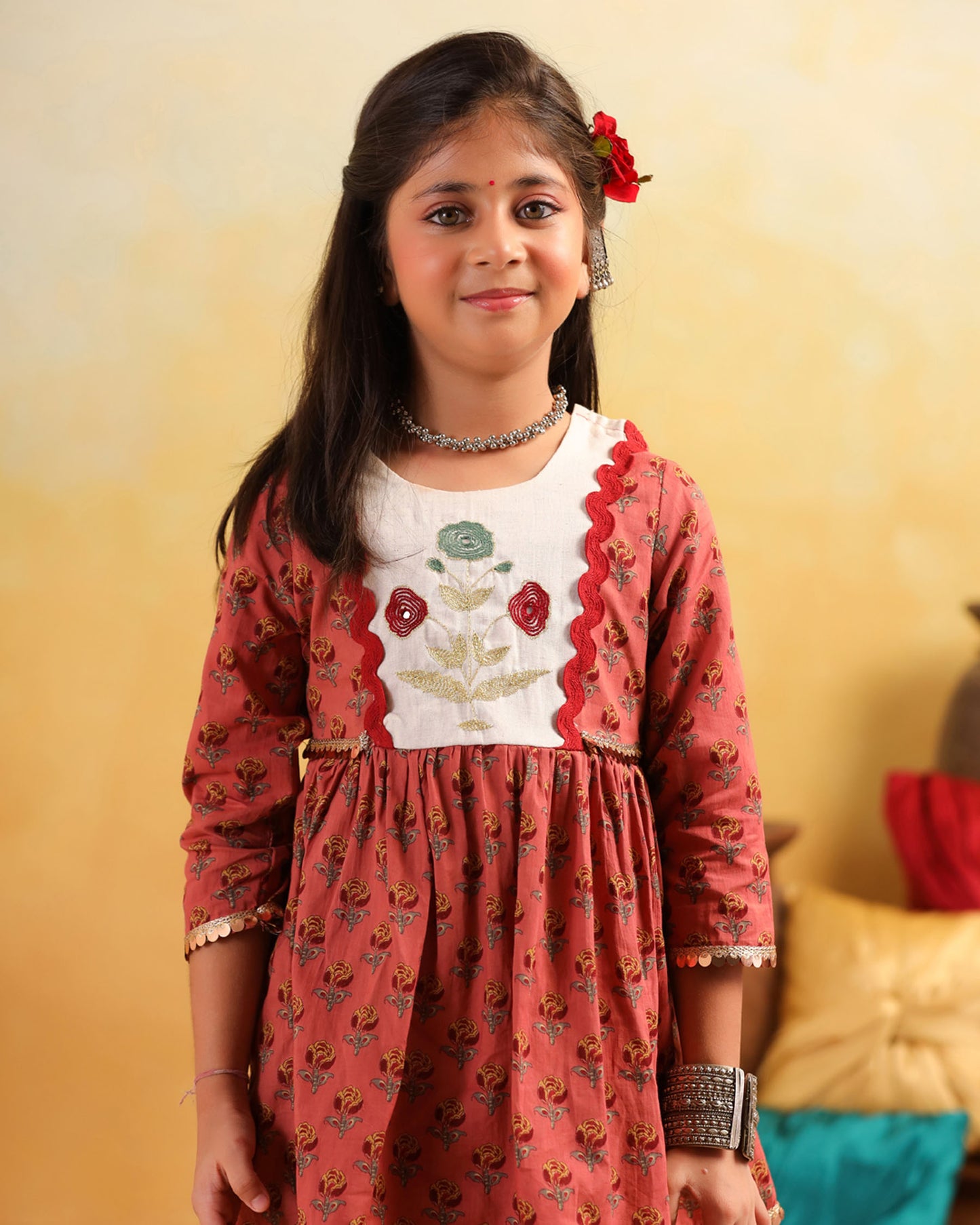 GIRL DHOLA MARU EMBROIDERED SHARARA SET-PEACHISH PINK