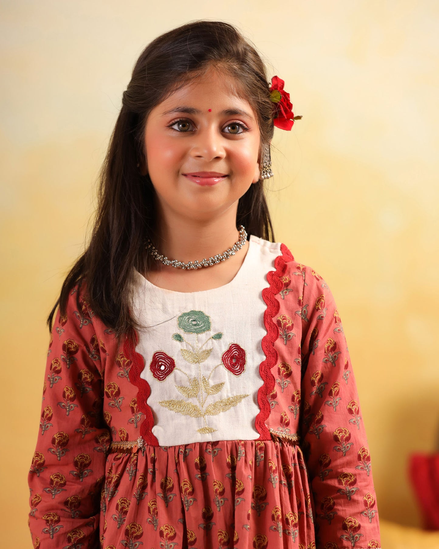 GIRL DHOLA MARU EMBROIDERED SHARARA SET-PEACHISH PINK