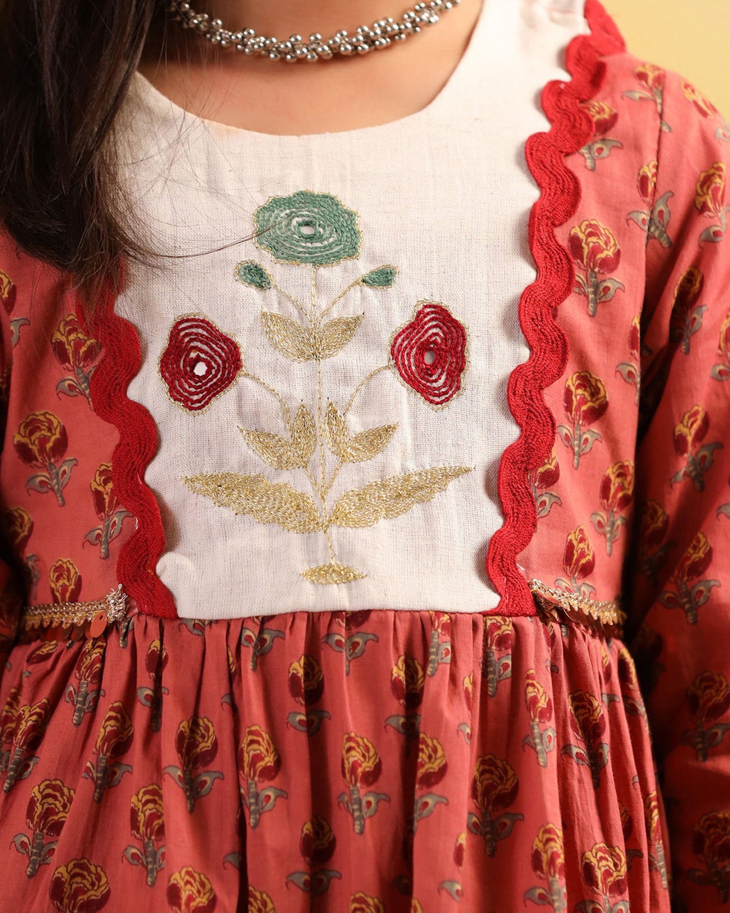 GIRL DHOLA MARU EMBROIDERED SHARARA SET-PEACHISH PINK