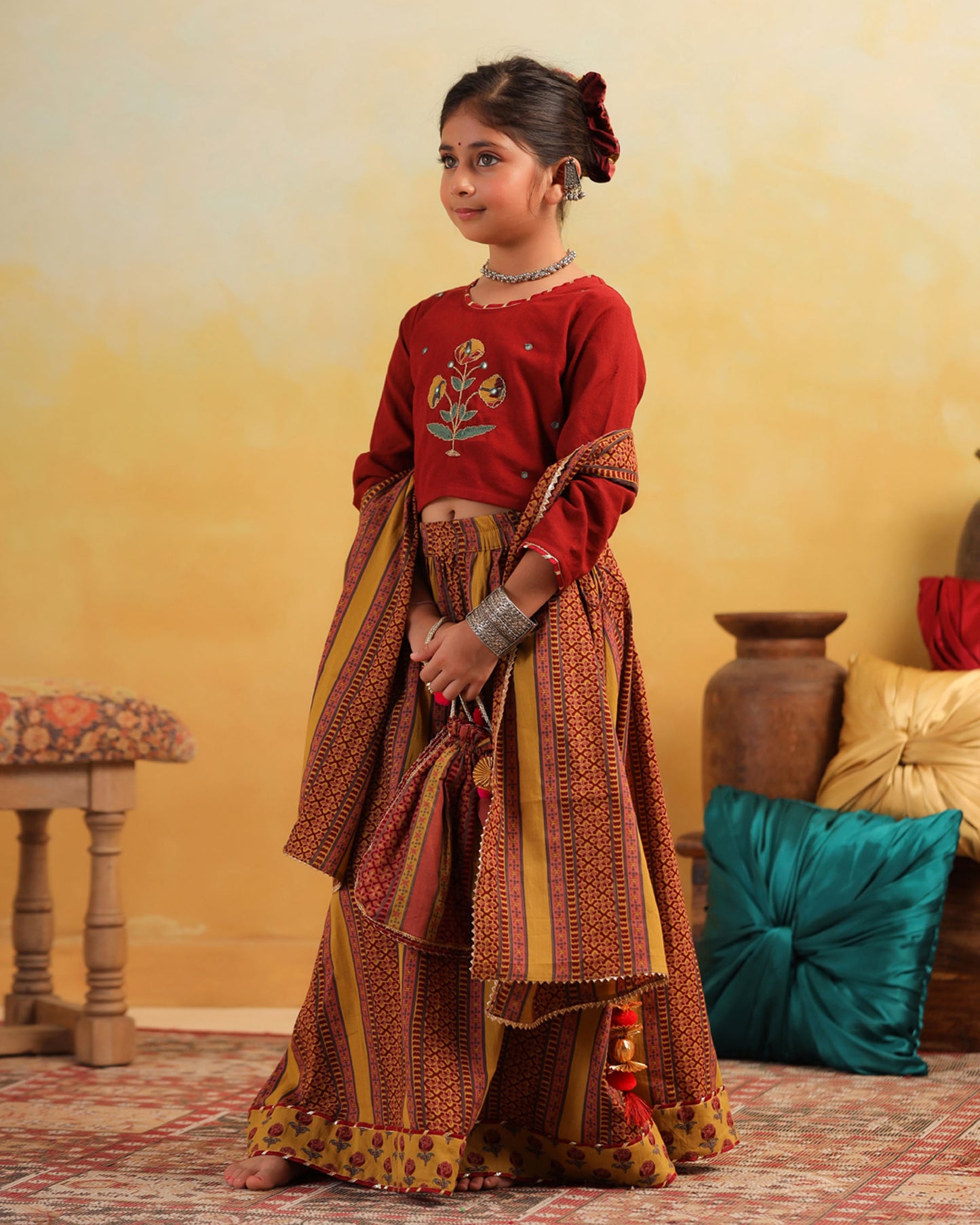 GIRL DHOLA MARU EMBROIDERED SKIRT SET