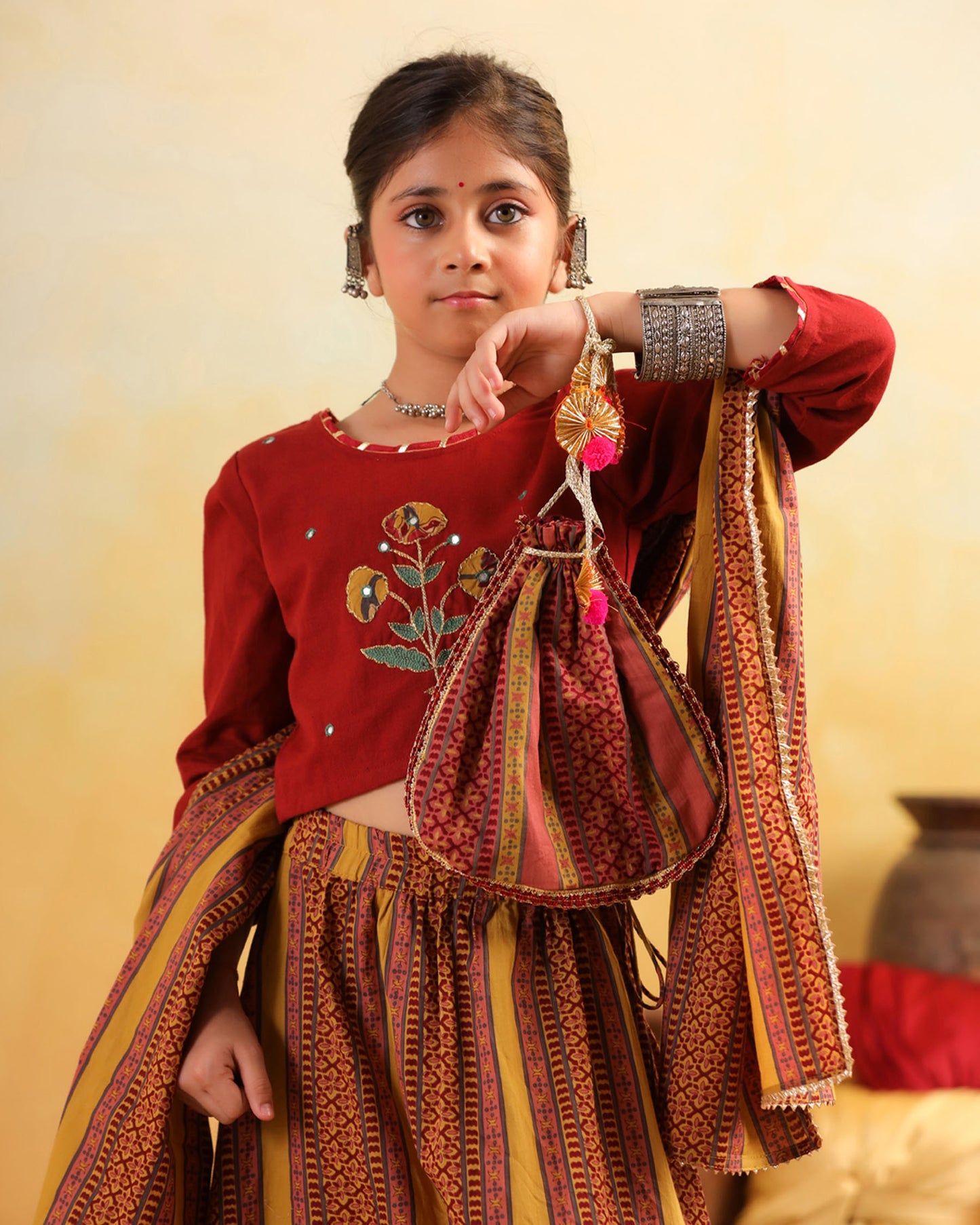GIRL DHOLA MARU EMBROIDERED SKIRT SET