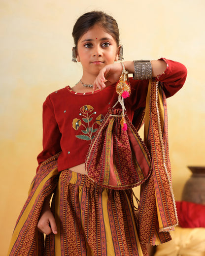 GIRL DHOLA MARU EMBROIDERED SKIRT SET