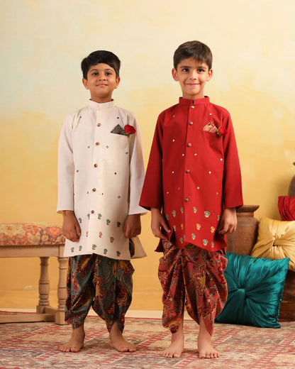 BOY DHOLA MARU DHOTI KURTA SET- BEIGE