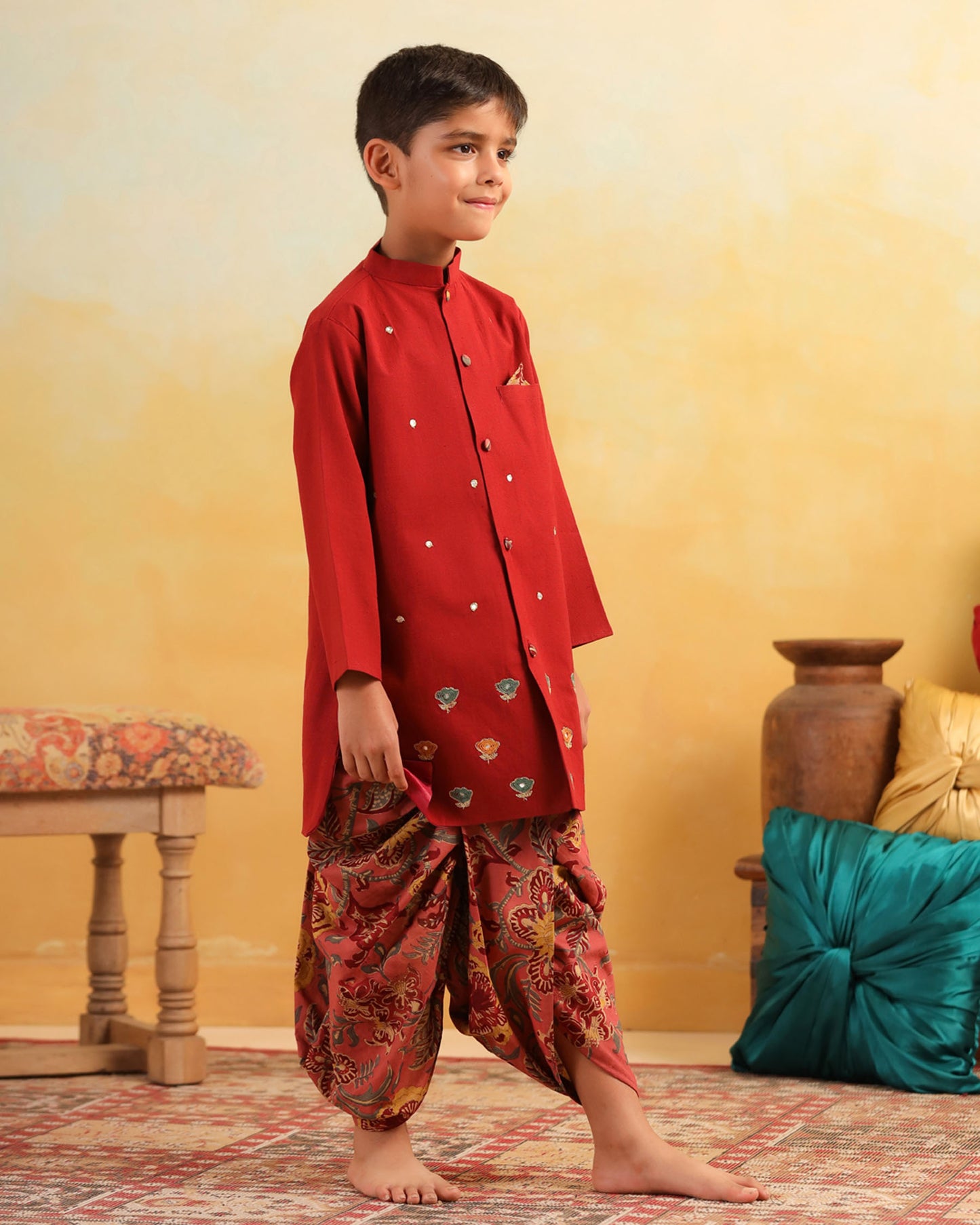 BOY DHOLA MARU DHOTI KURTA SET- MAROON