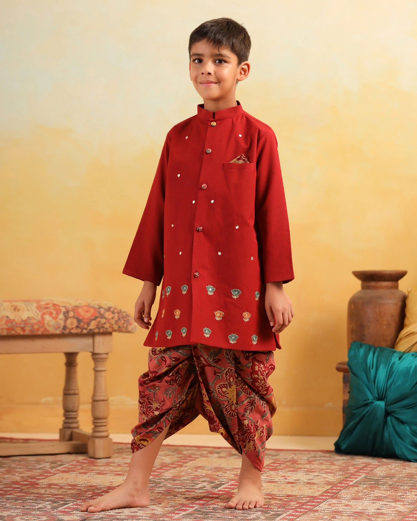 BOY DHOLA MARU DHOTI KURTA SET- MAROON