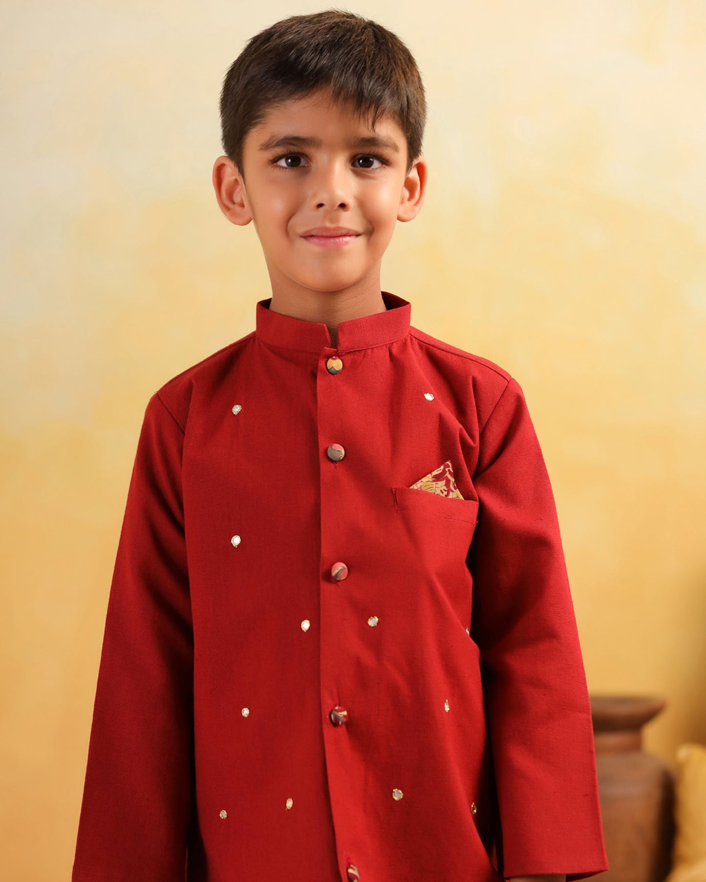 BOY DHOLA MARU DHOTI KURTA SET- MAROON