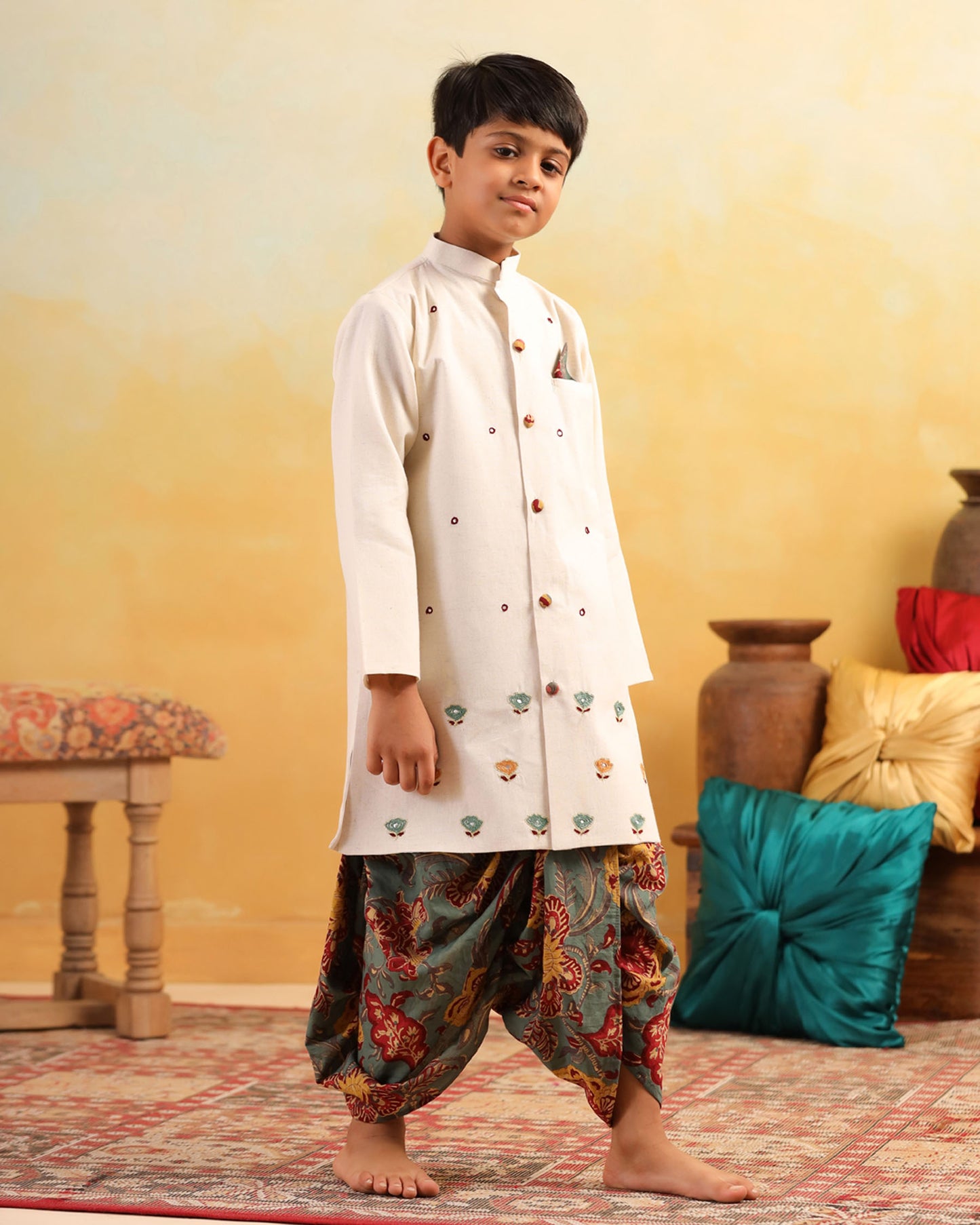 BOY DHOLA MARU DHOTI KURTA SET- BEIGE