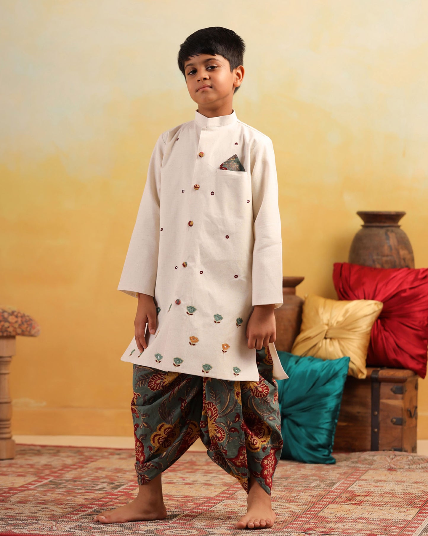 BOY DHOLA MARU DHOTI KURTA SET- BEIGE