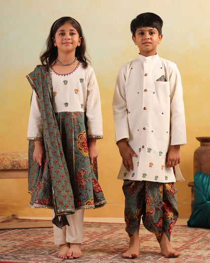 BOY DHOLA MARU DHOTI KURTA SET- BEIGE