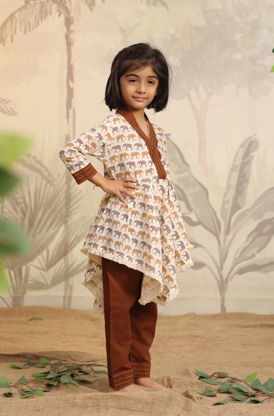 GIRL ELEPHANT PRINT KURTA SET