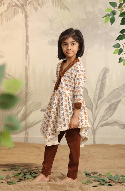 GIRL ELEPHANT PRINT KURTA SET