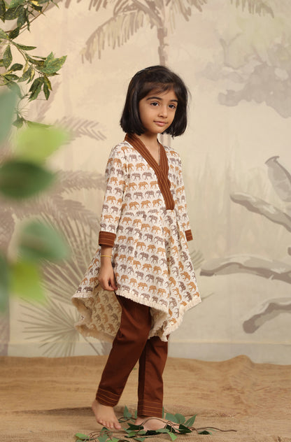 GIRL ELEPHANT PRINT KURTA SET