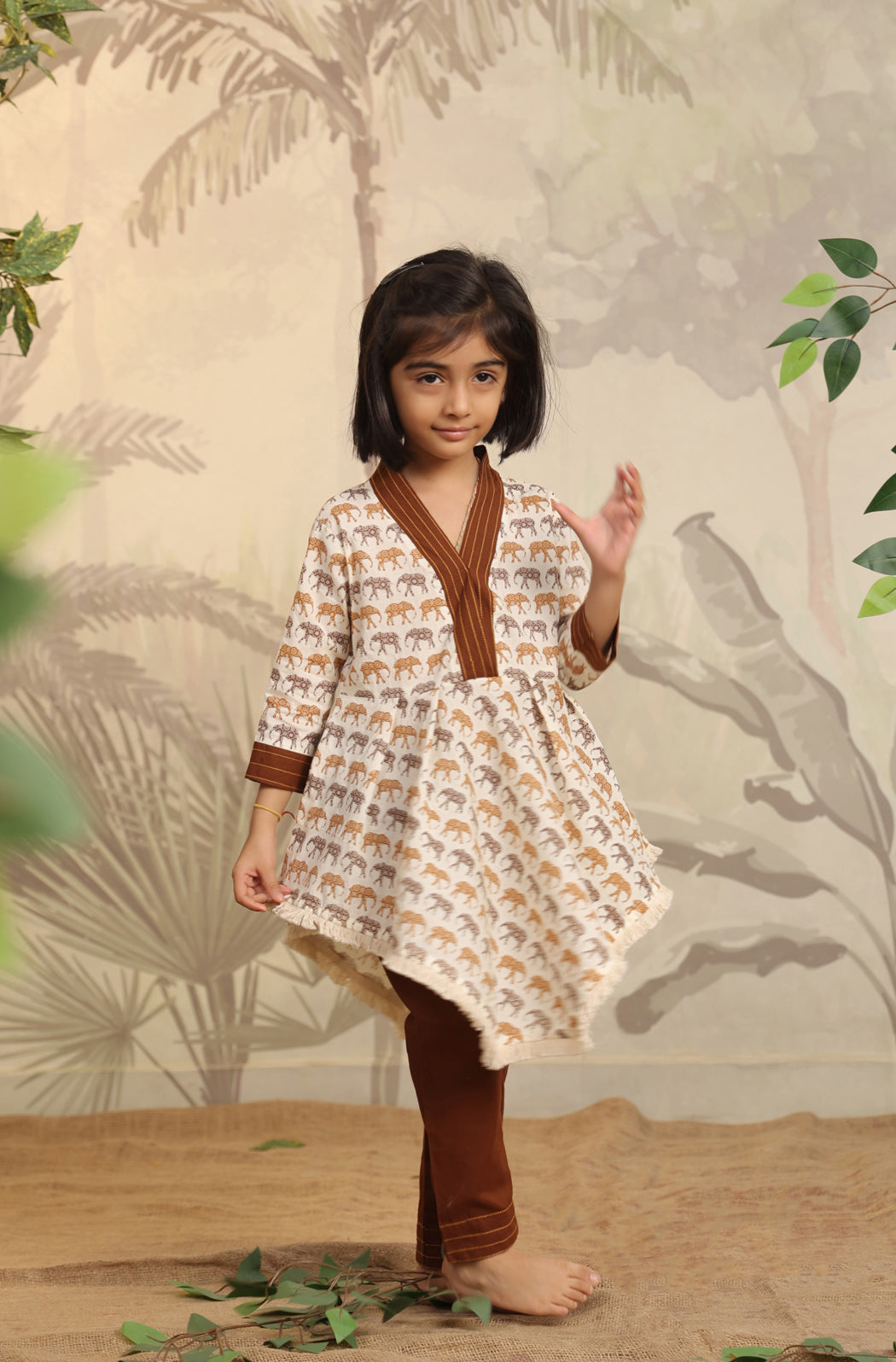 GIRL ELEPHANT PRINT KURTA SET