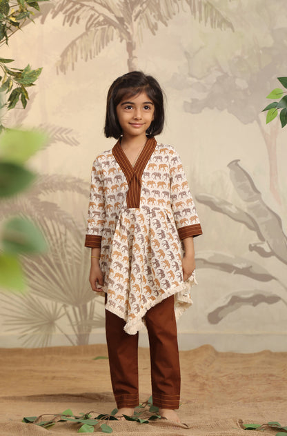 GIRL ELEPHANT PRINT KURTA SET