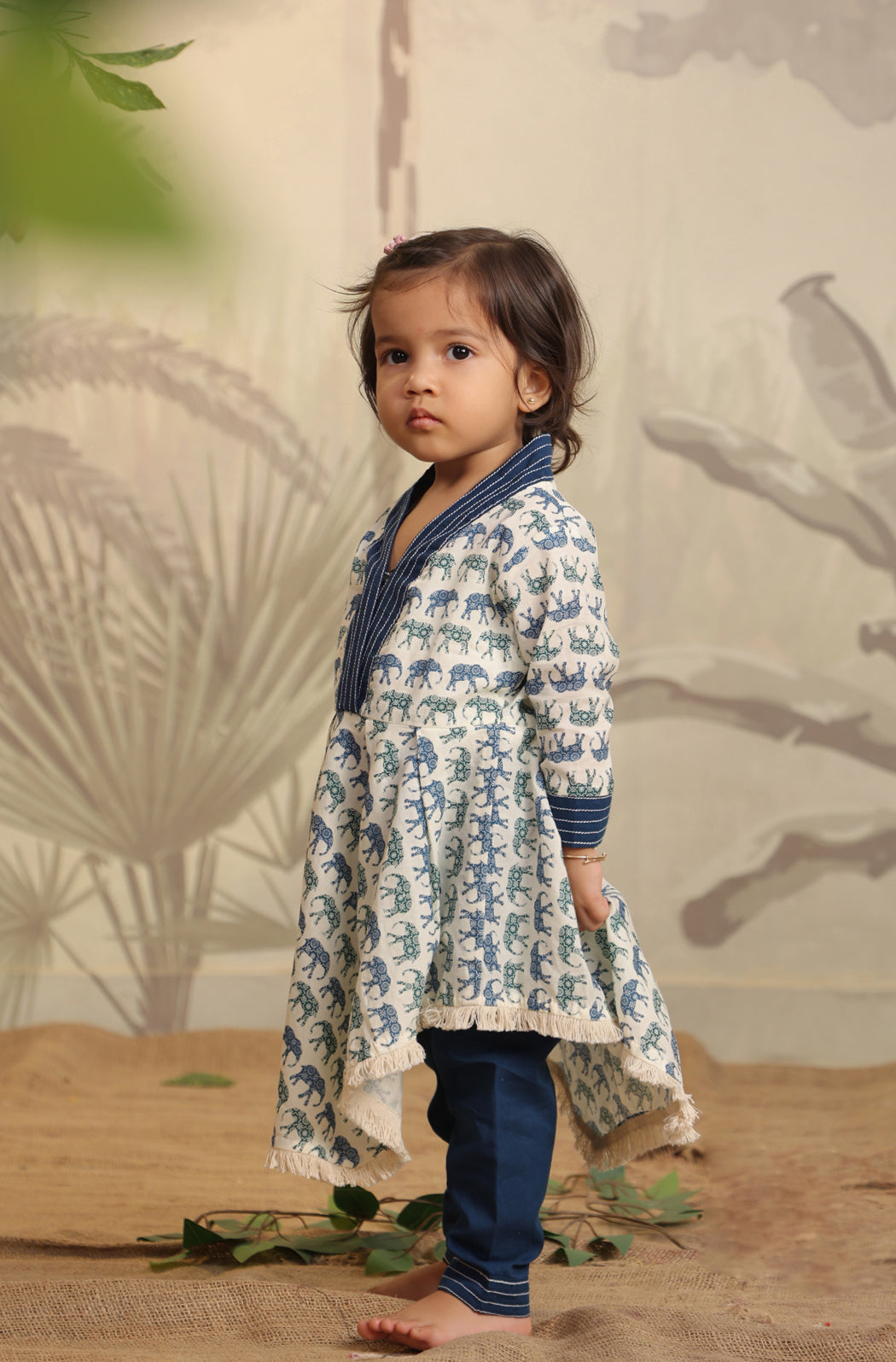 GIRL ELEPHANT PRINT KURTA SET