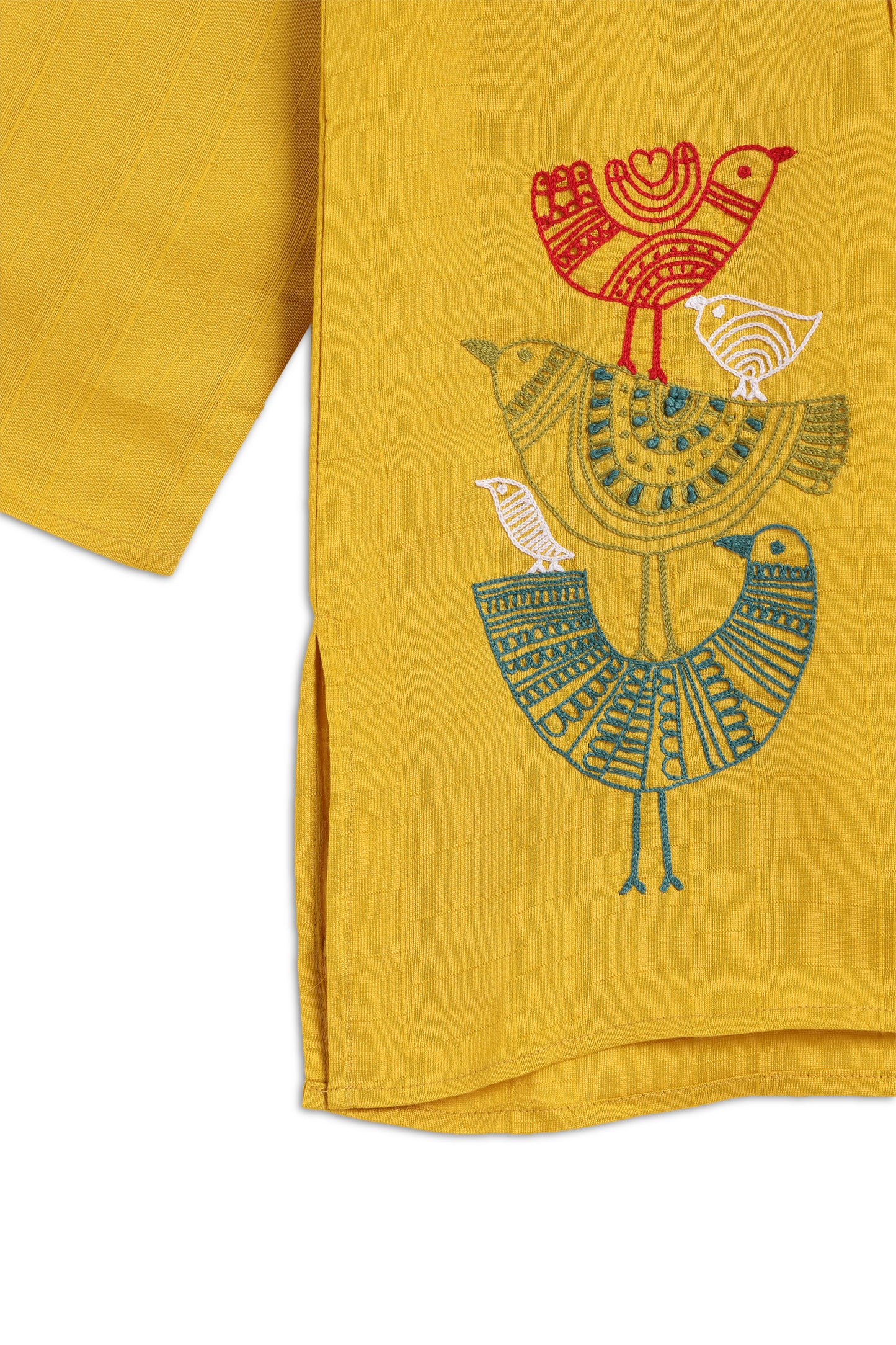 Three Little Threaded Birds Mustard Kurta Set