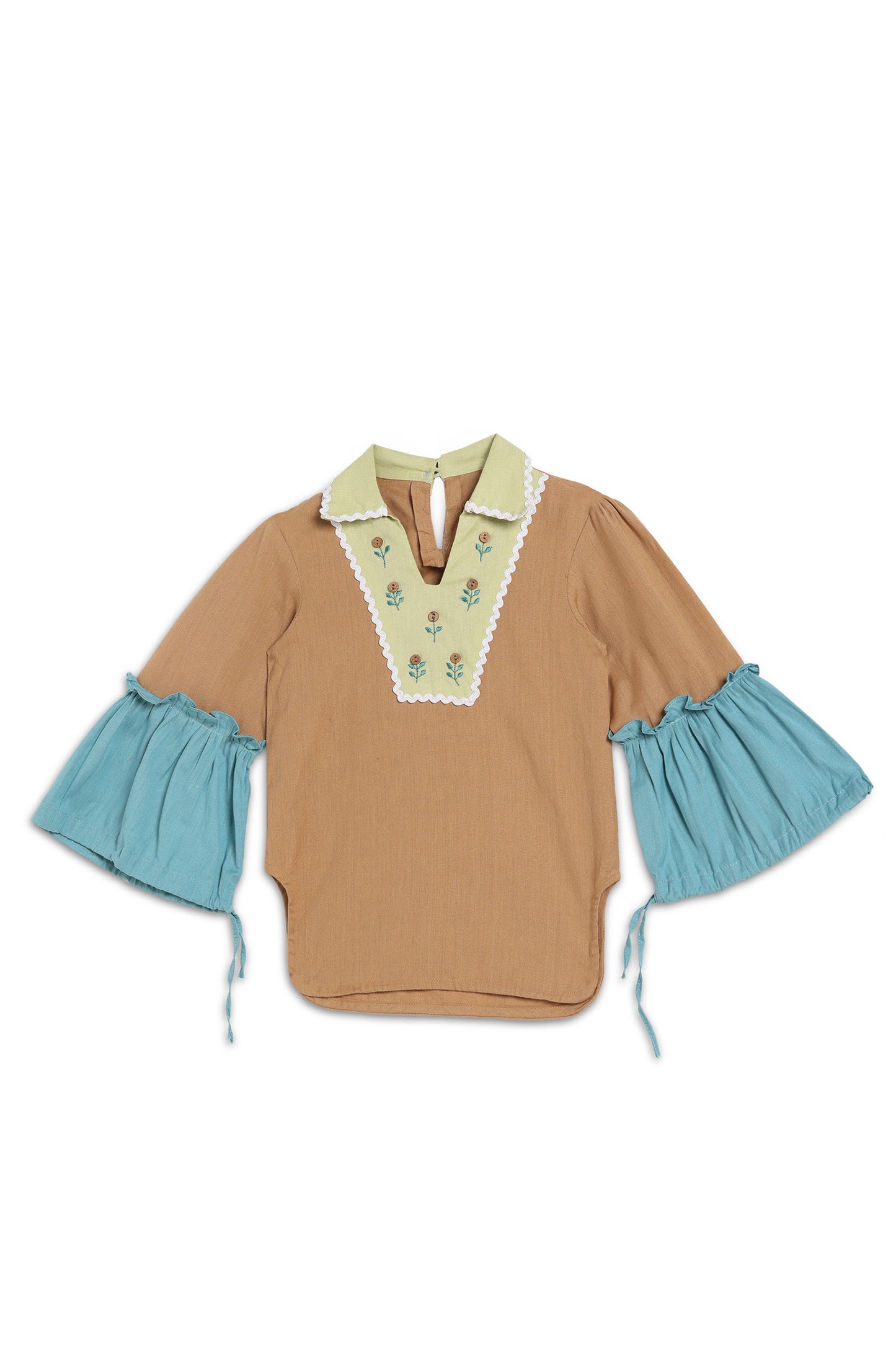 Playful Petals Puff Sleeve Beige  Dress