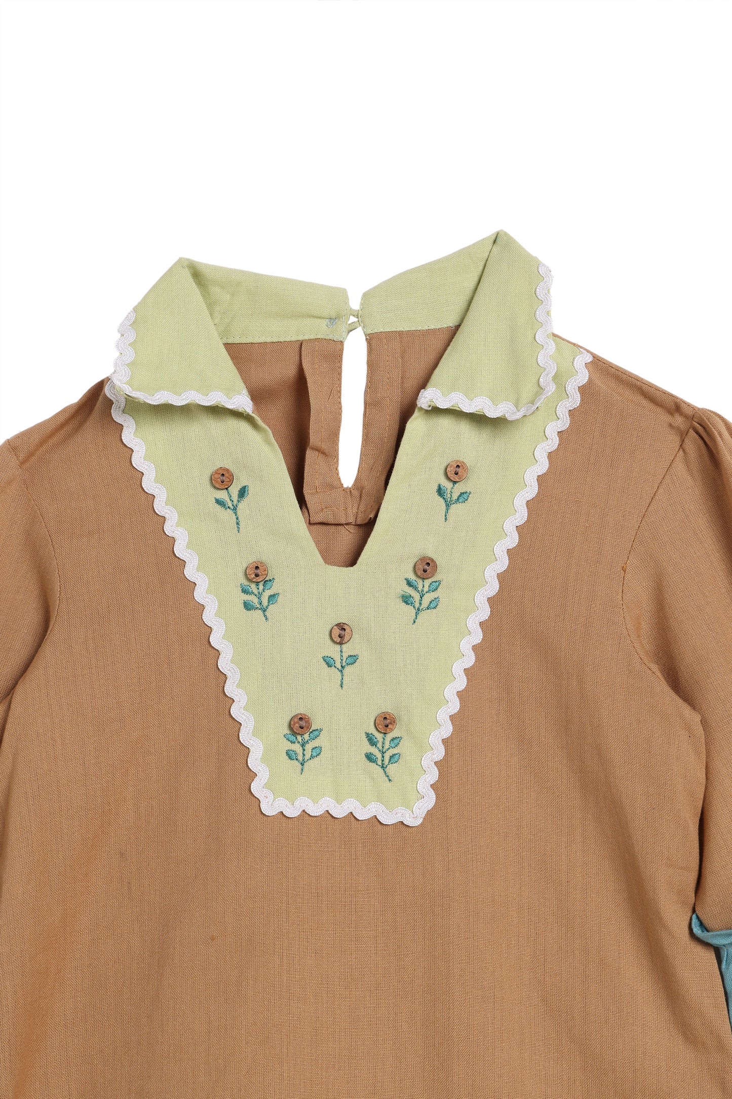 Playful Petals Puff Sleeve Beige  Dress