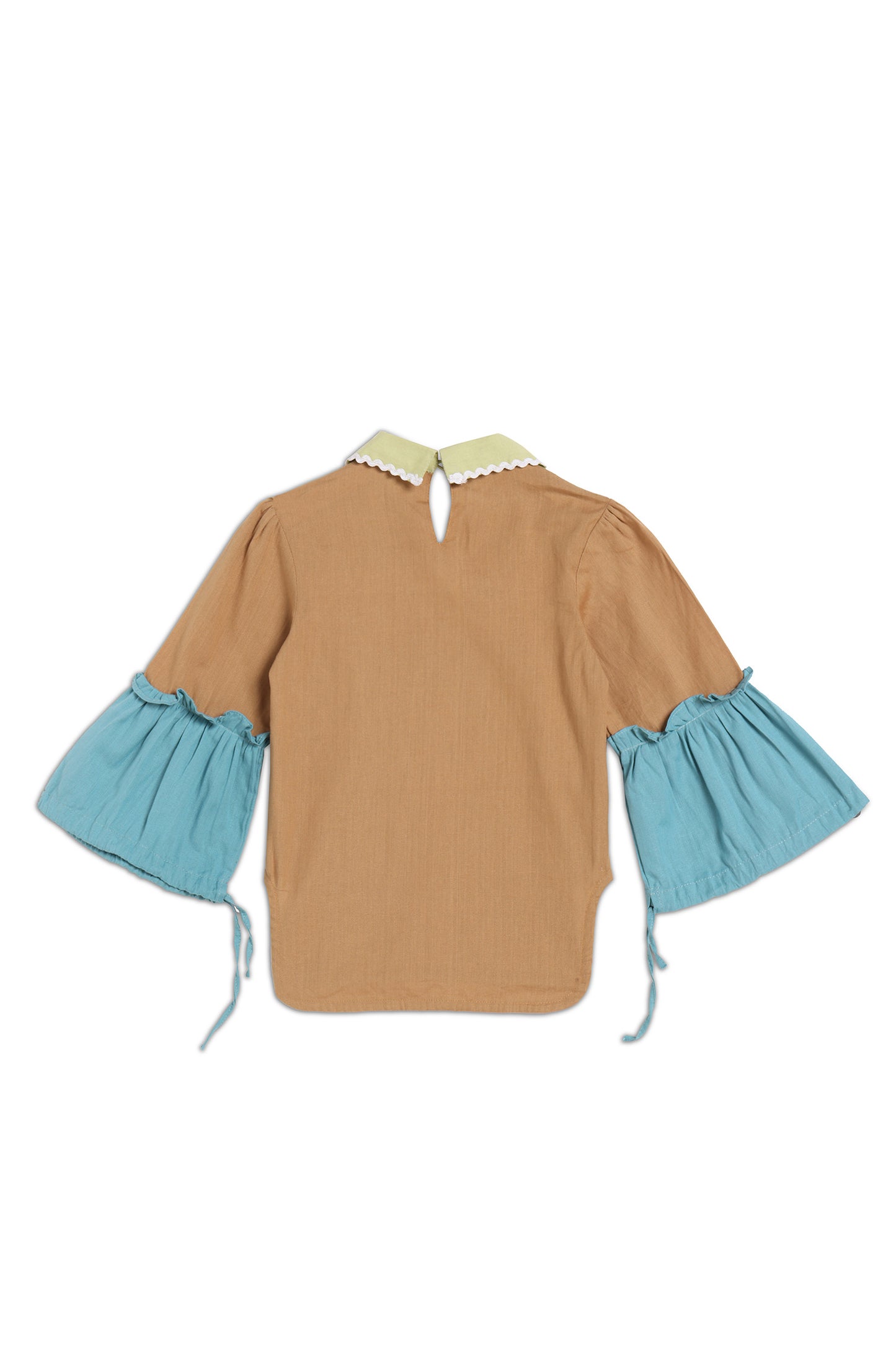 Playful Petals Puff Sleeve Beige  Dress