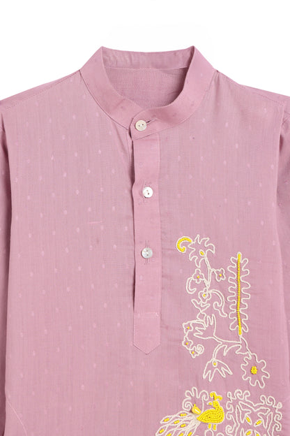 Peacock Glory Threaded Mauve Kurta Set