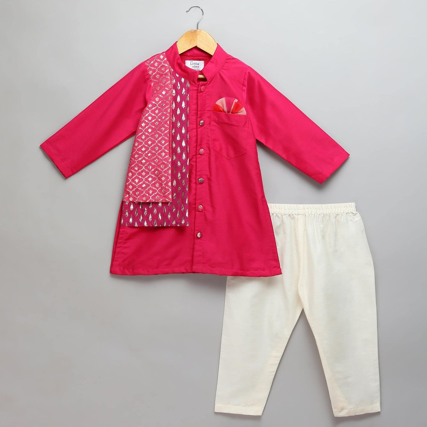 PINK KURTA PYJAMA WITH ATTACHED JACKET