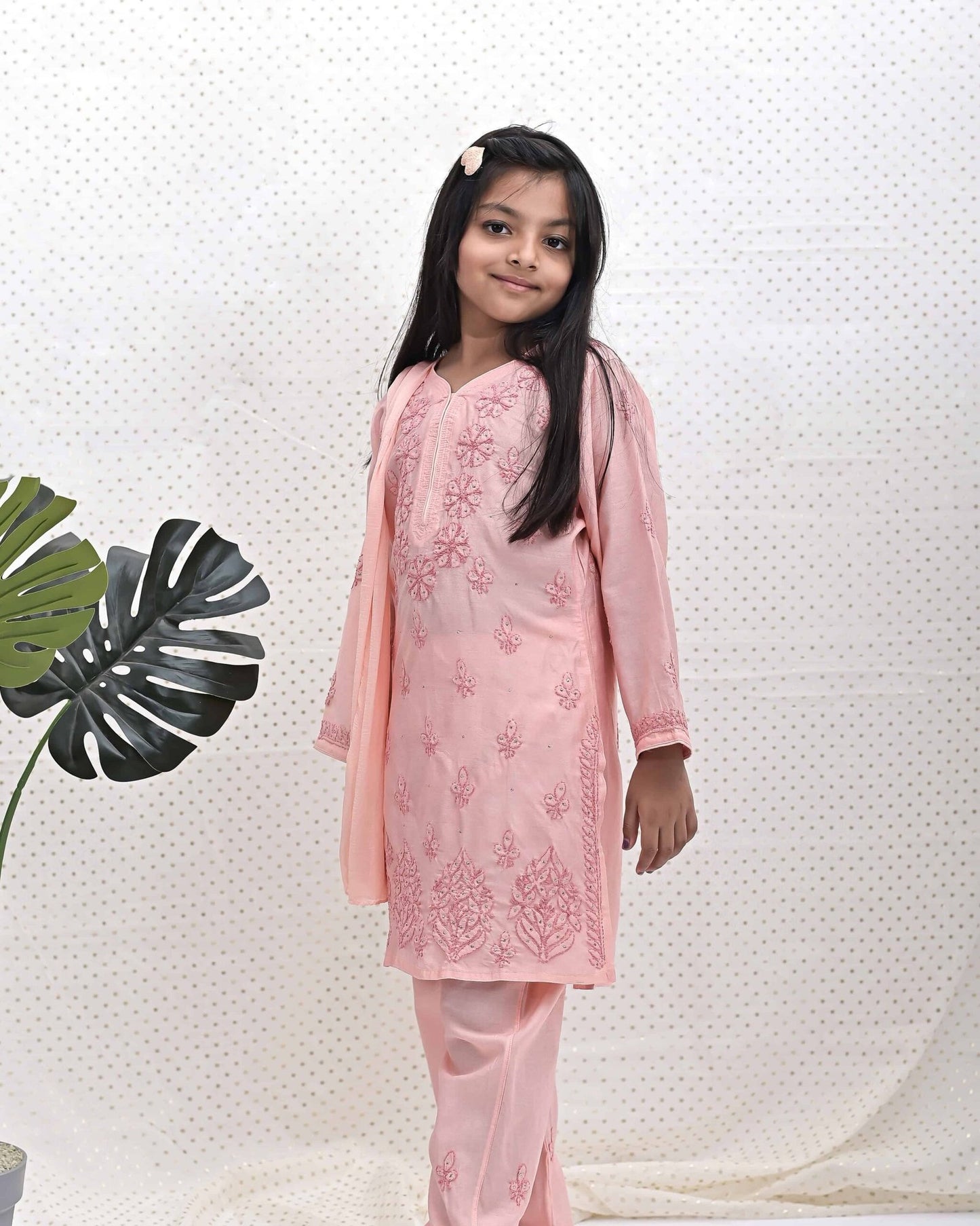 PEACH CHIKANKARI SUIT SET