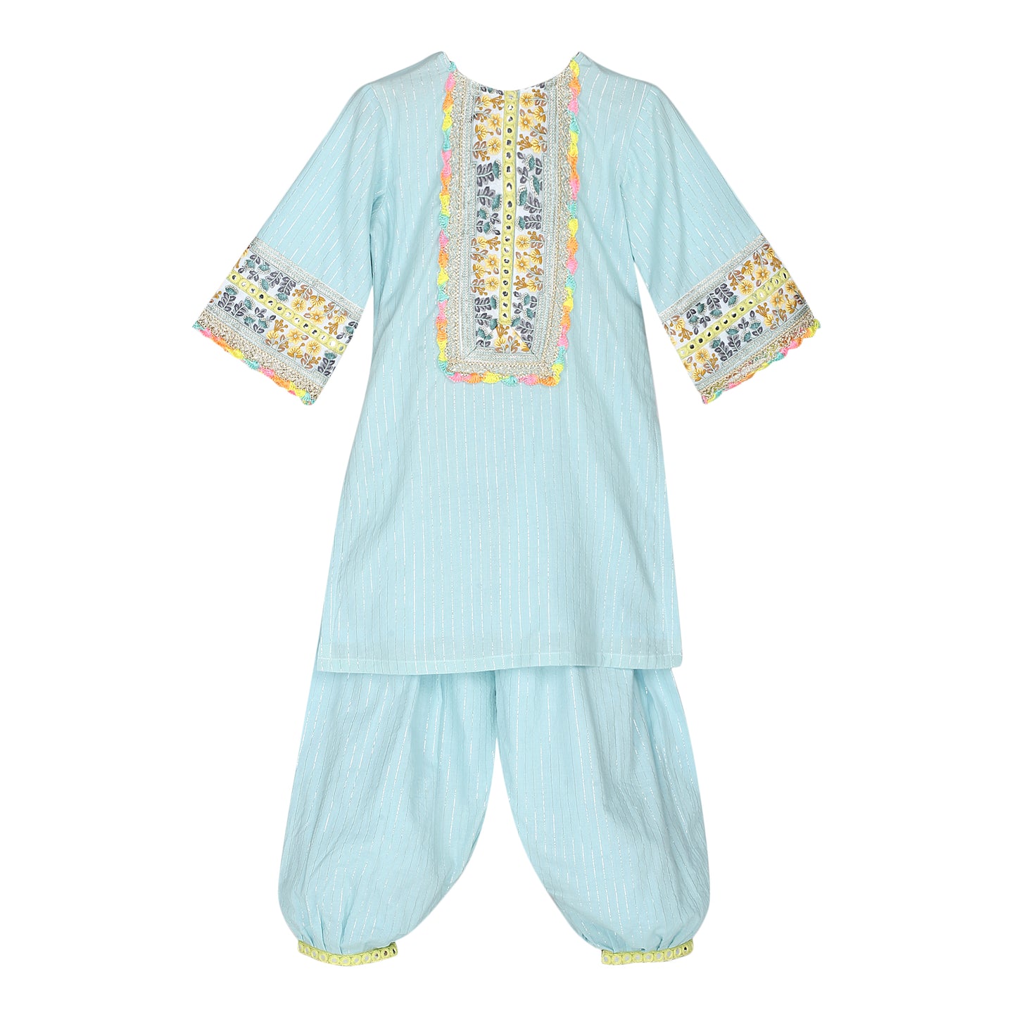 COTTON SILVER LUREX  WITH MIRROR WORK SUIT SET