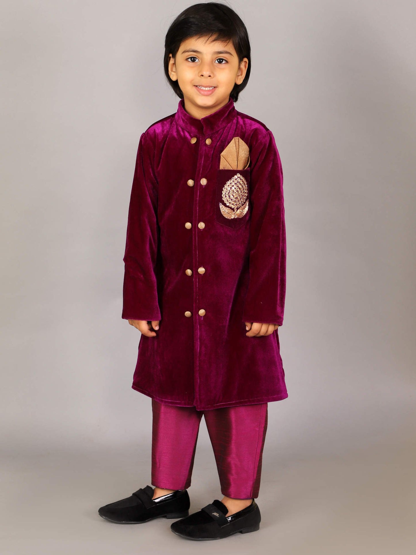 PURPLE VELVET BANDGALA WITH PANTS