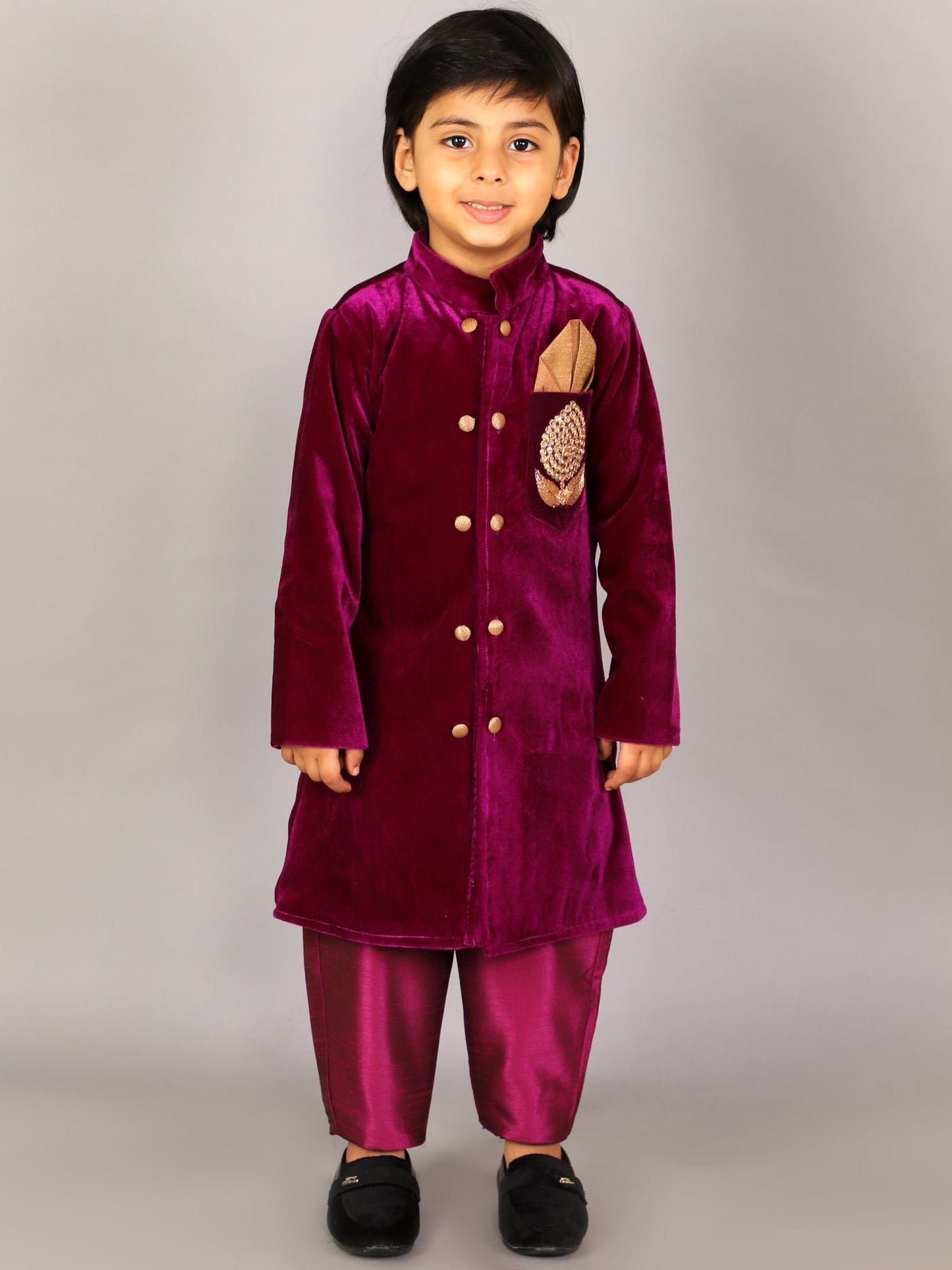 PURPLE VELVET BANDGALA WITH PANTS