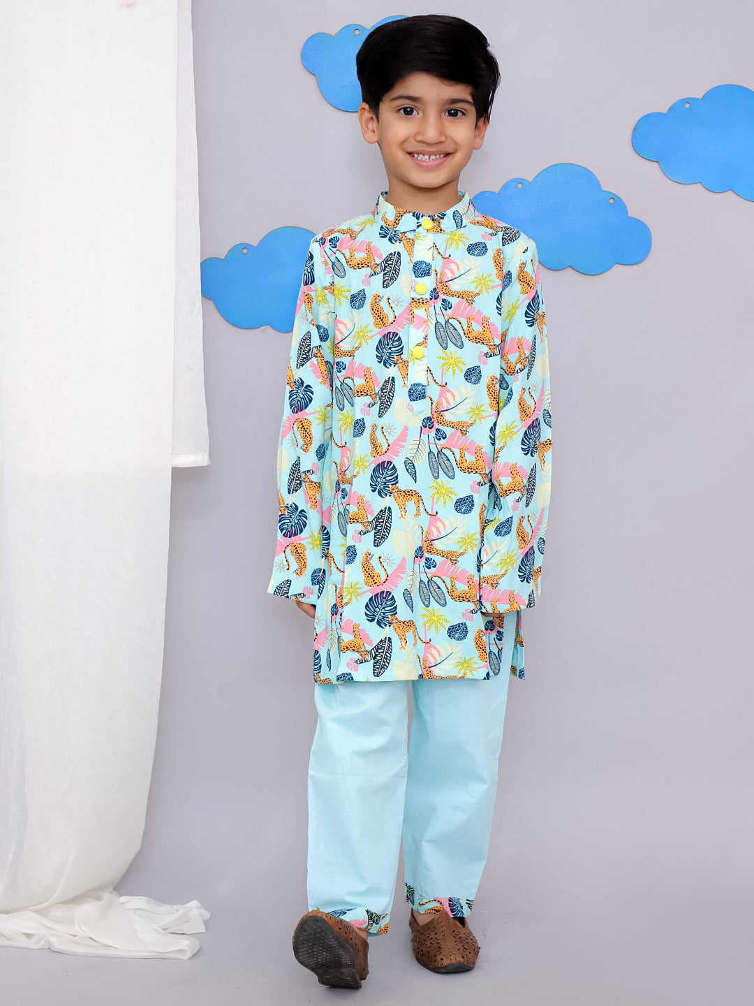 Blue Tiger Print Kurta Set