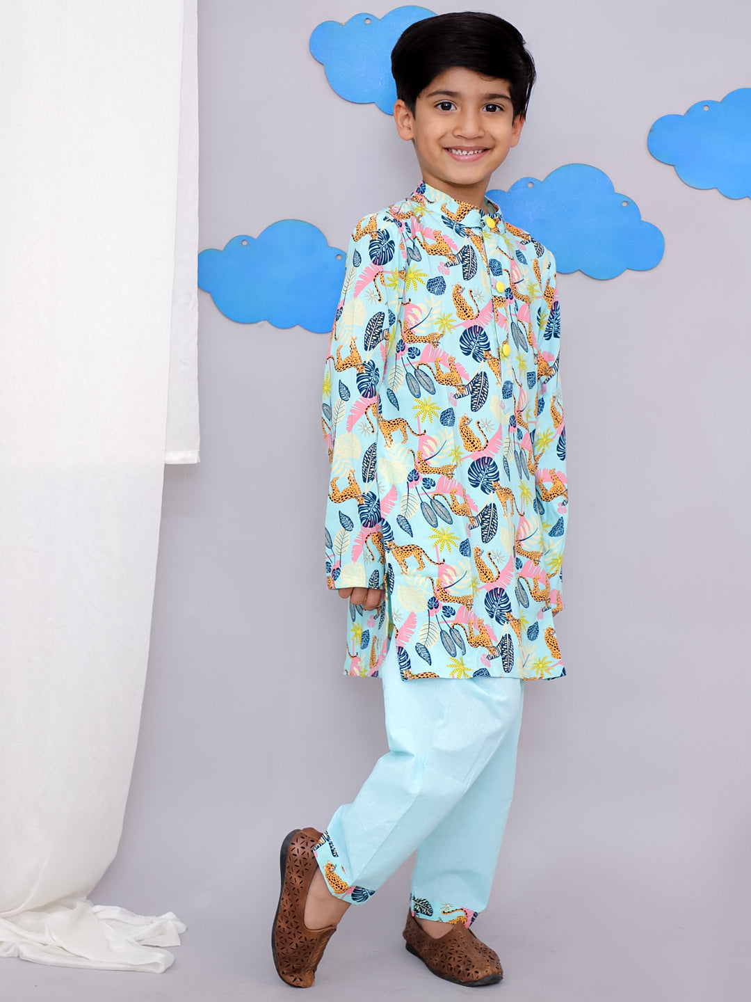 Blue Tiger Print Kurta Set