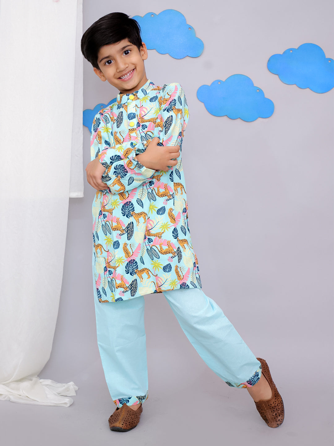 Blue Tiger Print Kurta Set