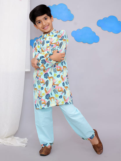 Blue Tiger Print Kurta Set