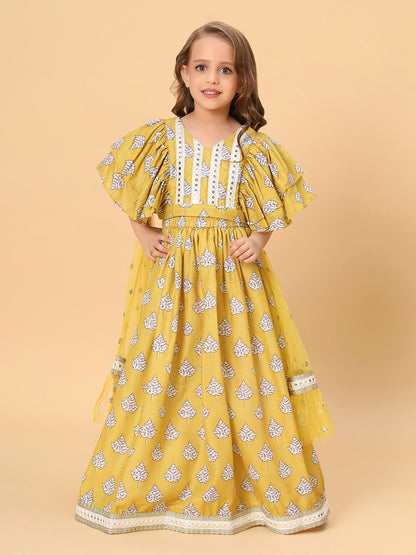 Yellow Three Piece  Party Wear Lehnga Top Dupatta set