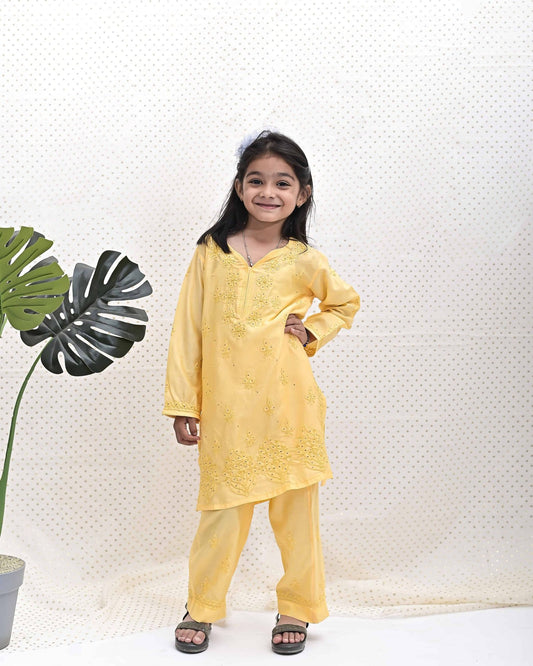 YELLOW CHIKANKARI SUIT SET