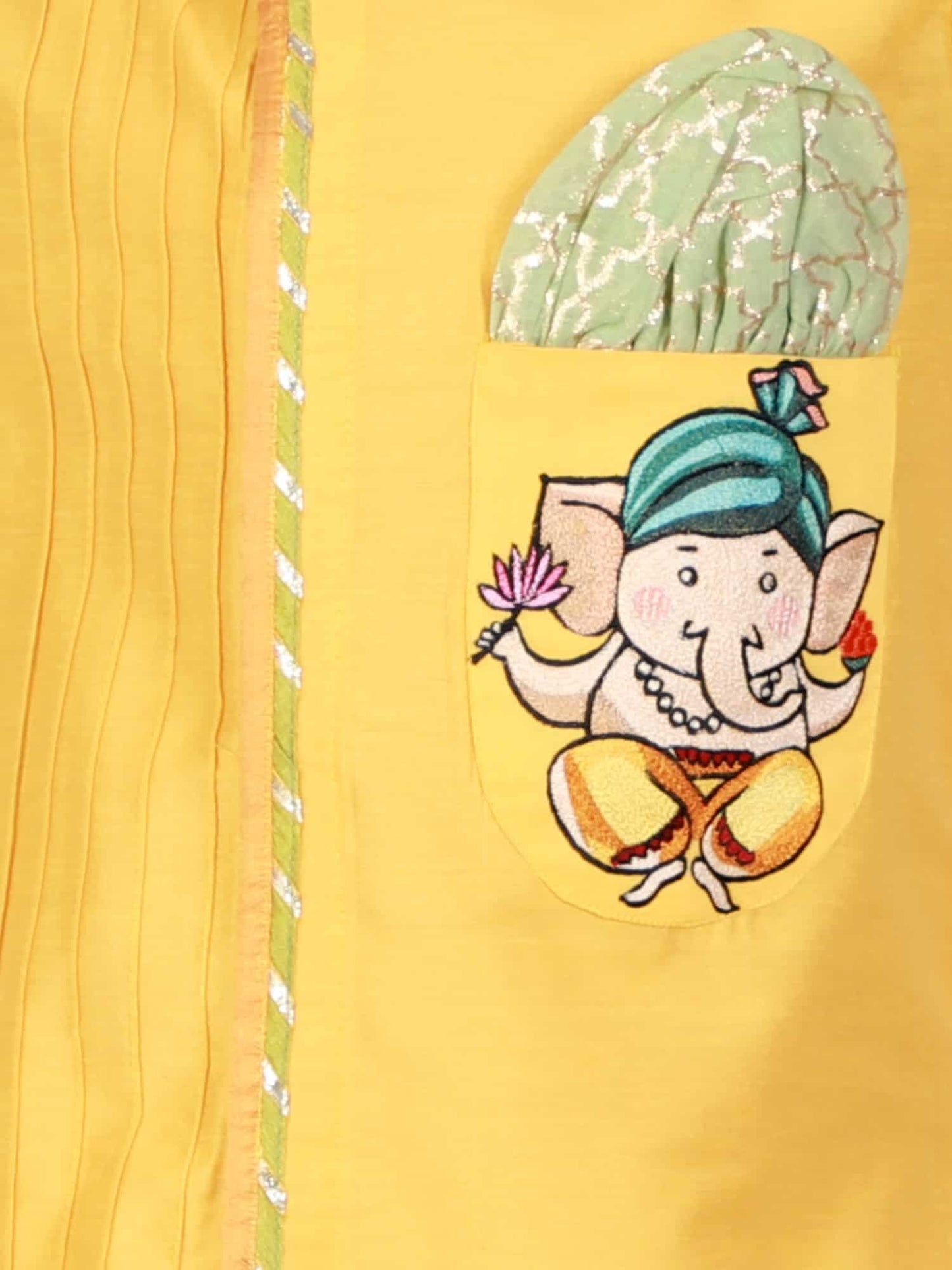MUSTARD GANPATI EMBROIDERED KURTA DHOTI  SET