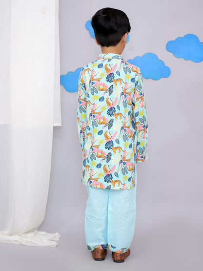 Blue Tiger Print Kurta Set