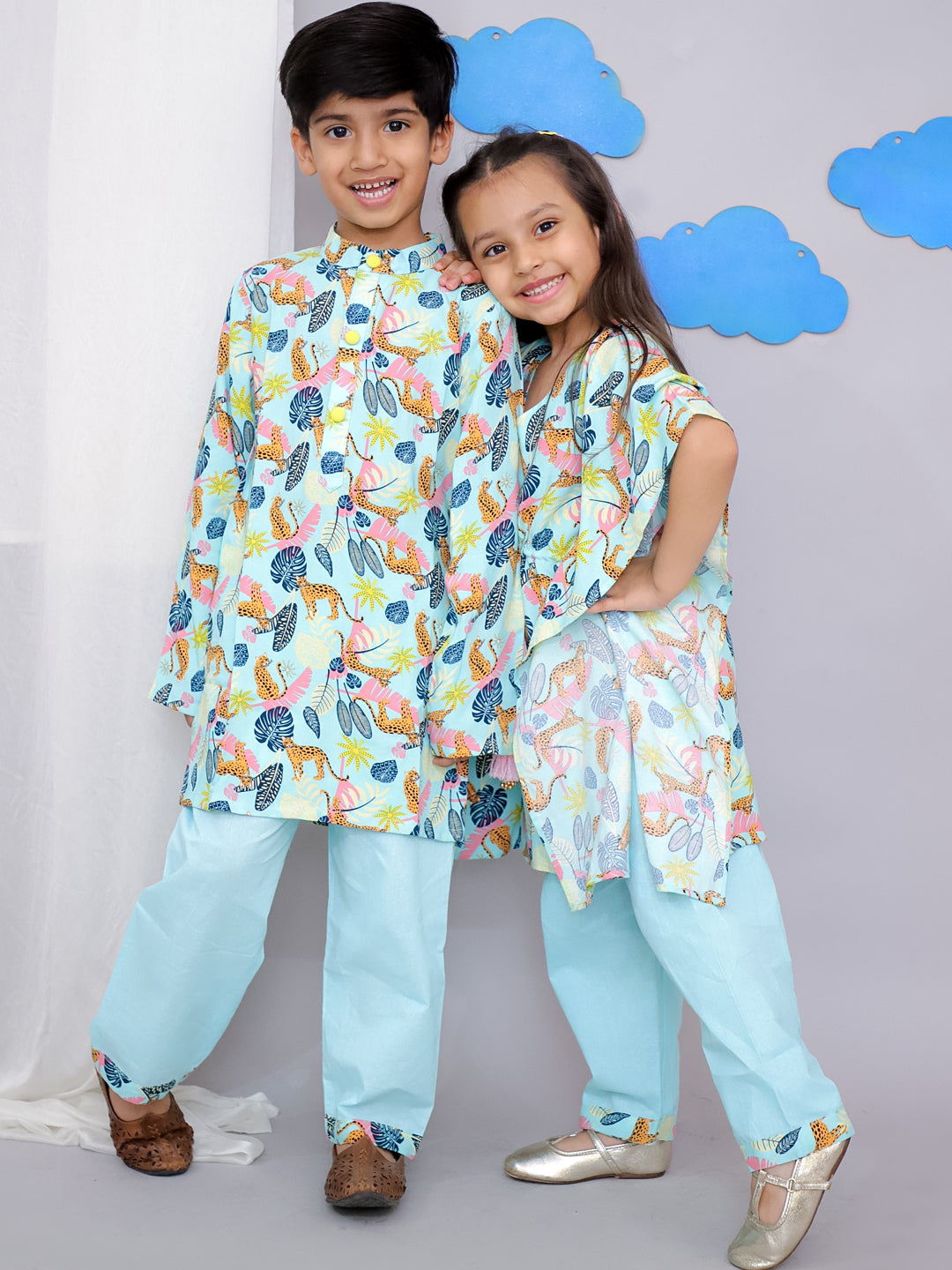 Blue Tiger Print Kurta Set