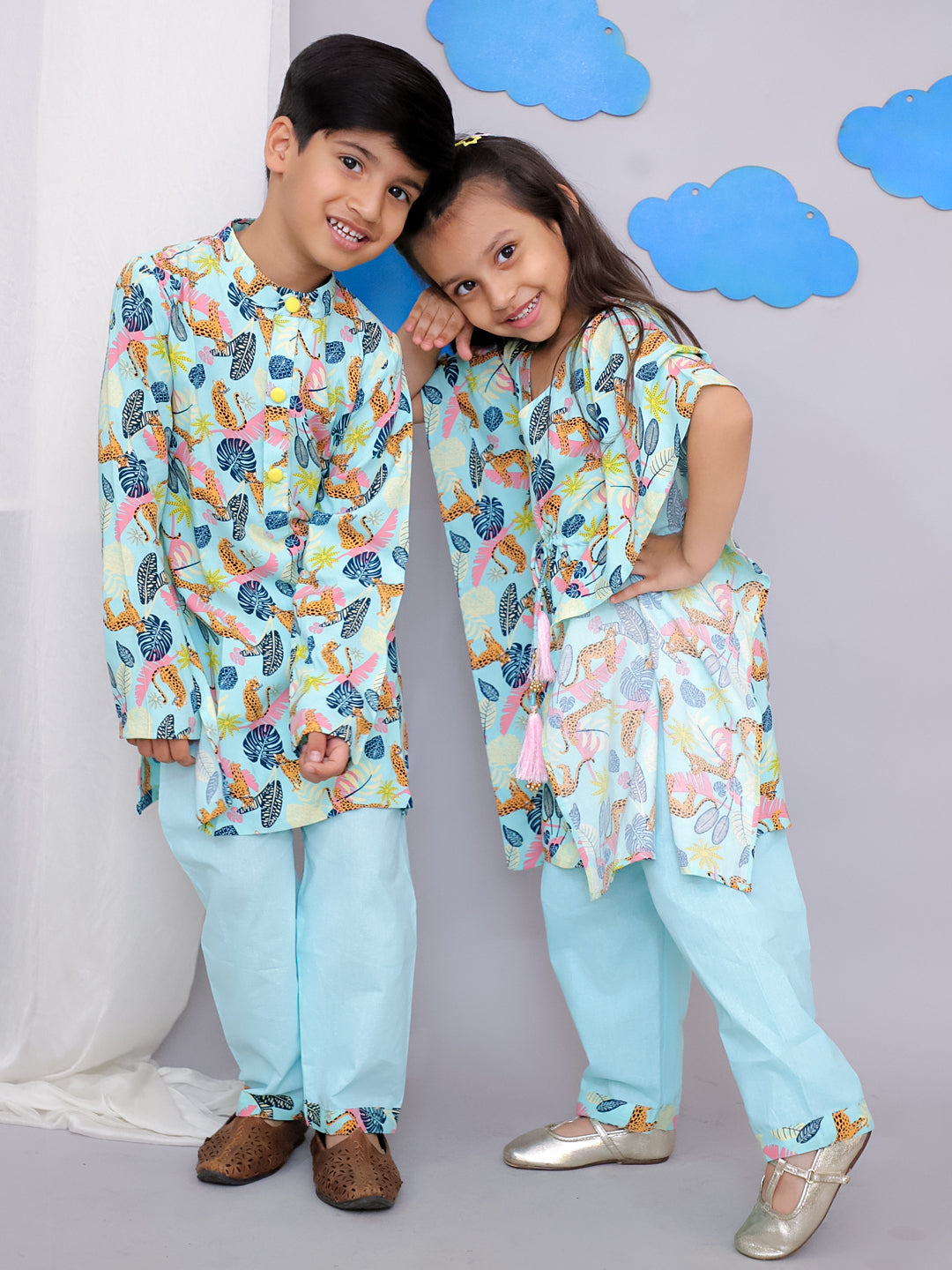 Blue Tiger Print Kurta Set