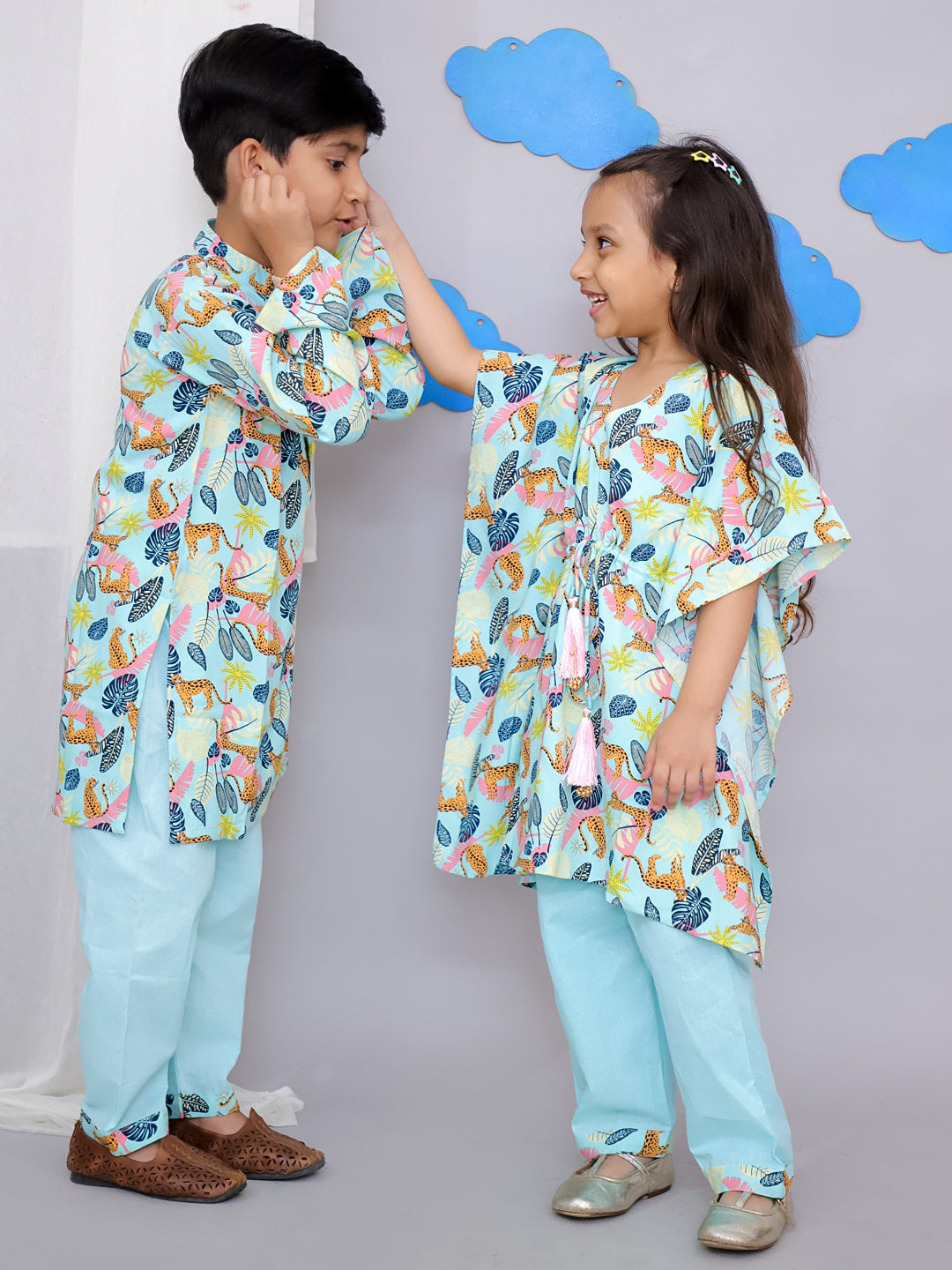 Blue Tiger Print Kurta Set