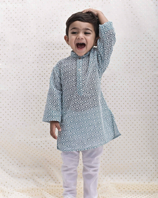 GREY CHIKANKARI KURTA SET