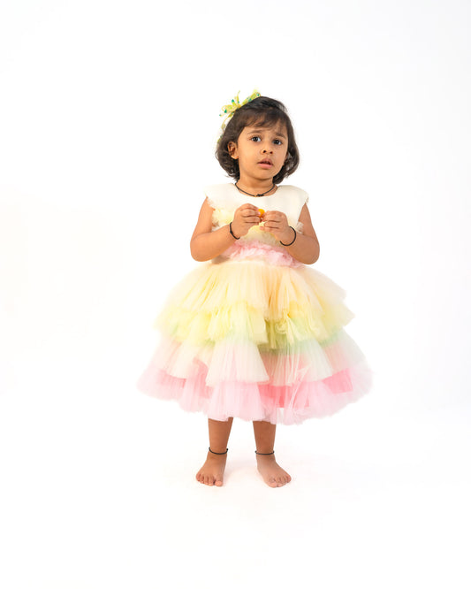 MULTICOLORED FRILL FROCK