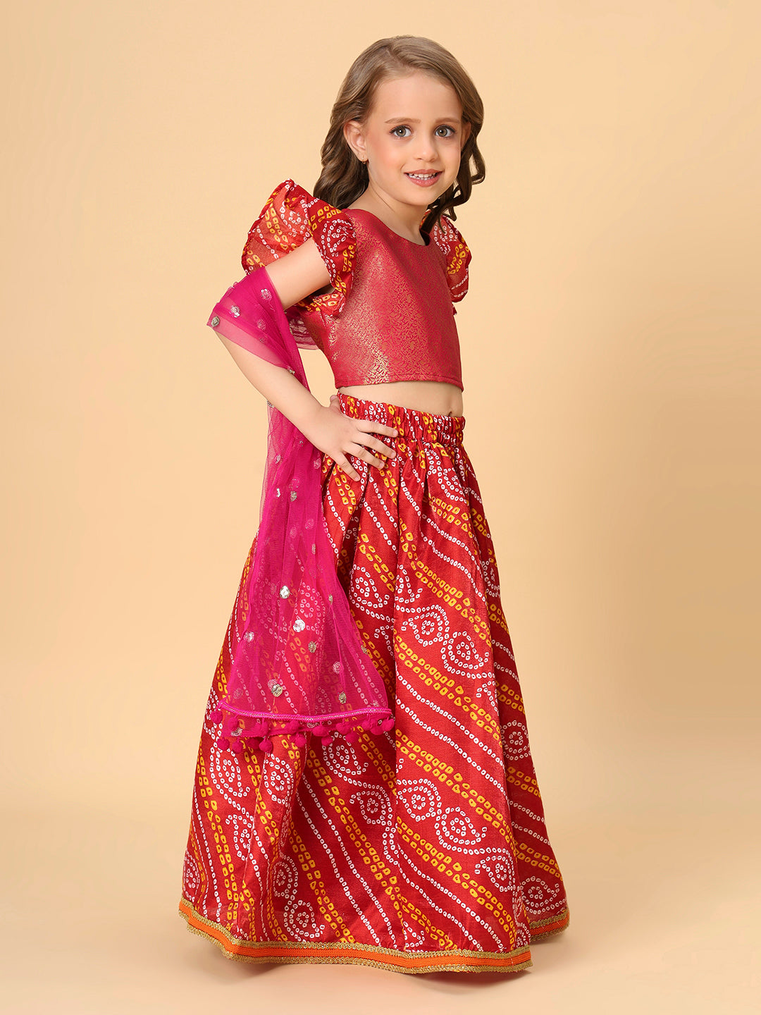 Three Piece Red Party Wear Lehnga Top Dupatta set